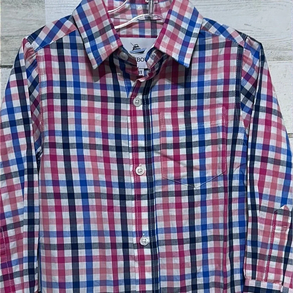 Southbound Button Down Shirt Boys 3T Pink Blue Plaid Long Sleeve NWT